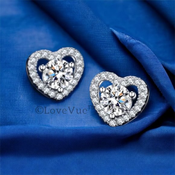 Certified 1ct. t.w. Diamond Moissanite Heart Frame Halo Stud Earrings - Picture 1 of 14